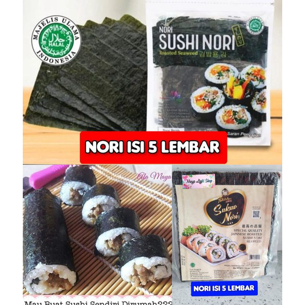 

Jual paket nori sushi 5 lembar + bambu penggulung bambu sushi seaweed rumput laut sushi bento