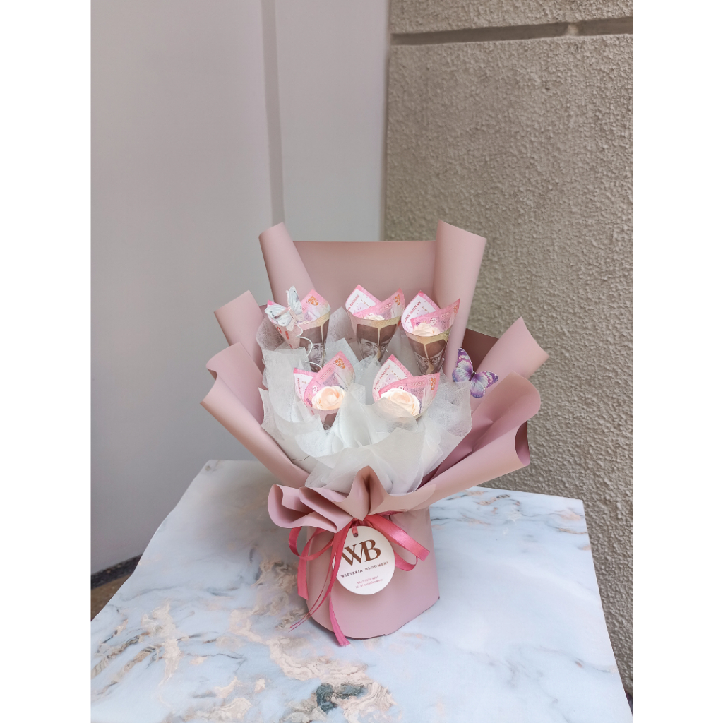 5 "Tulips" LED Money Bouquet / Buket Uang / Rangkaian Bunga / Bunga Palsu / Artificial Flower / Bouq