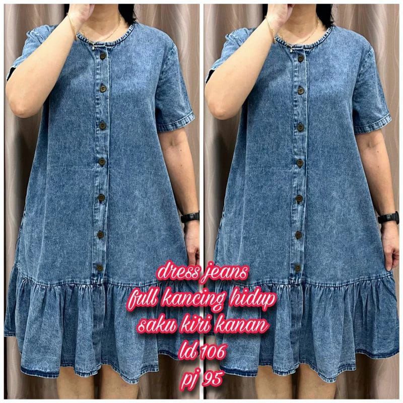 DRESS WANITA BAHAN DENIM JEANS DRESS DENIM DRESS JUMBO