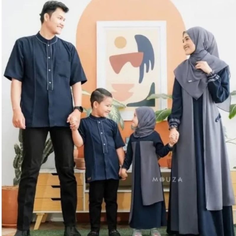 gamis sarimbit lebaran 2024 / set family baju muslim navy