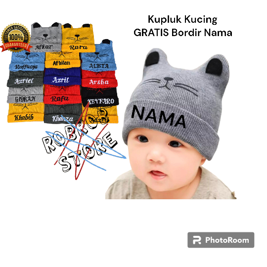KUPLUK KUCING FREE BORDIR NAMA KUPLUK BAYI 0-1 TAHUN LAKI-LAKI PEREMPUAN BISA PAKAI