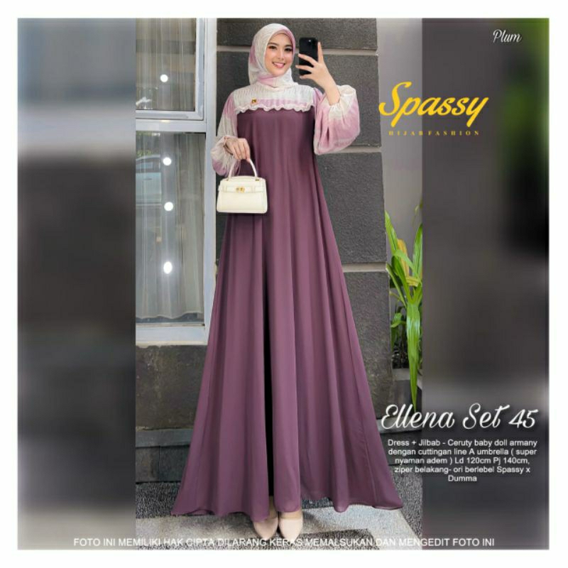 Ellena Set Dress + Hijab // Ceruty Babydoll Armany Grade A Umbrella ori SPASSY X Dumma // 1.11 // Fa