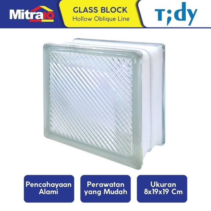 Glass Block Hollow Tidy Oblique Line 8x19x19cm - Garis Miring