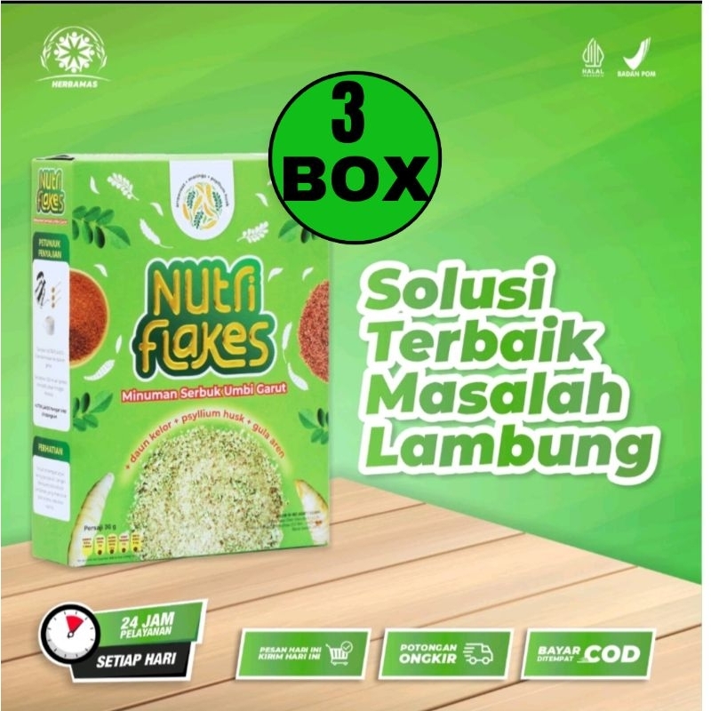 

Nutriflakes ( 3 BOX ) Sereal Umbi Garut Asam Lambung,Maag