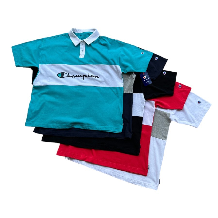 CHMPN Men's Middleweight Rugby Polo Script Logo Kaos Kerah Oversize