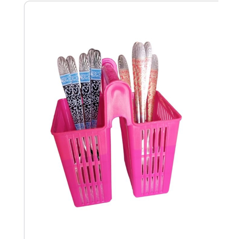 Paket sendok garpu plus rak sendok plastik