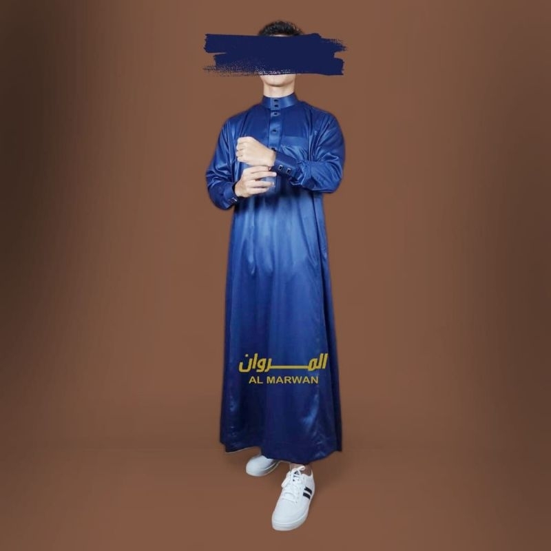 AL MARWAN MANSET / JUBAH PRIA / GAMIS PRIA / PAKAIAN MUSLIM PRIA / NAVY / MANSET / RABBANI / KANCING
