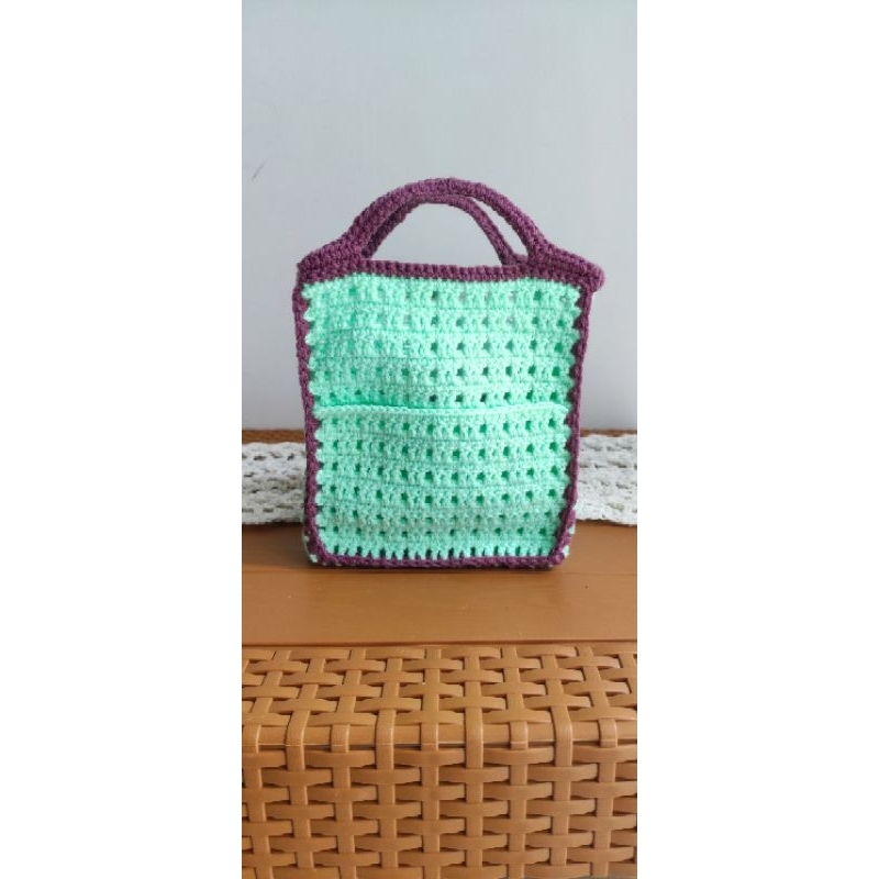 tas rajut hijau mint