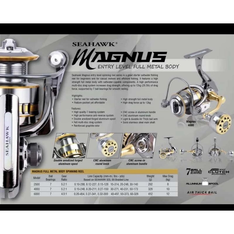 reel pancing spinning seahawk magnus full metal body