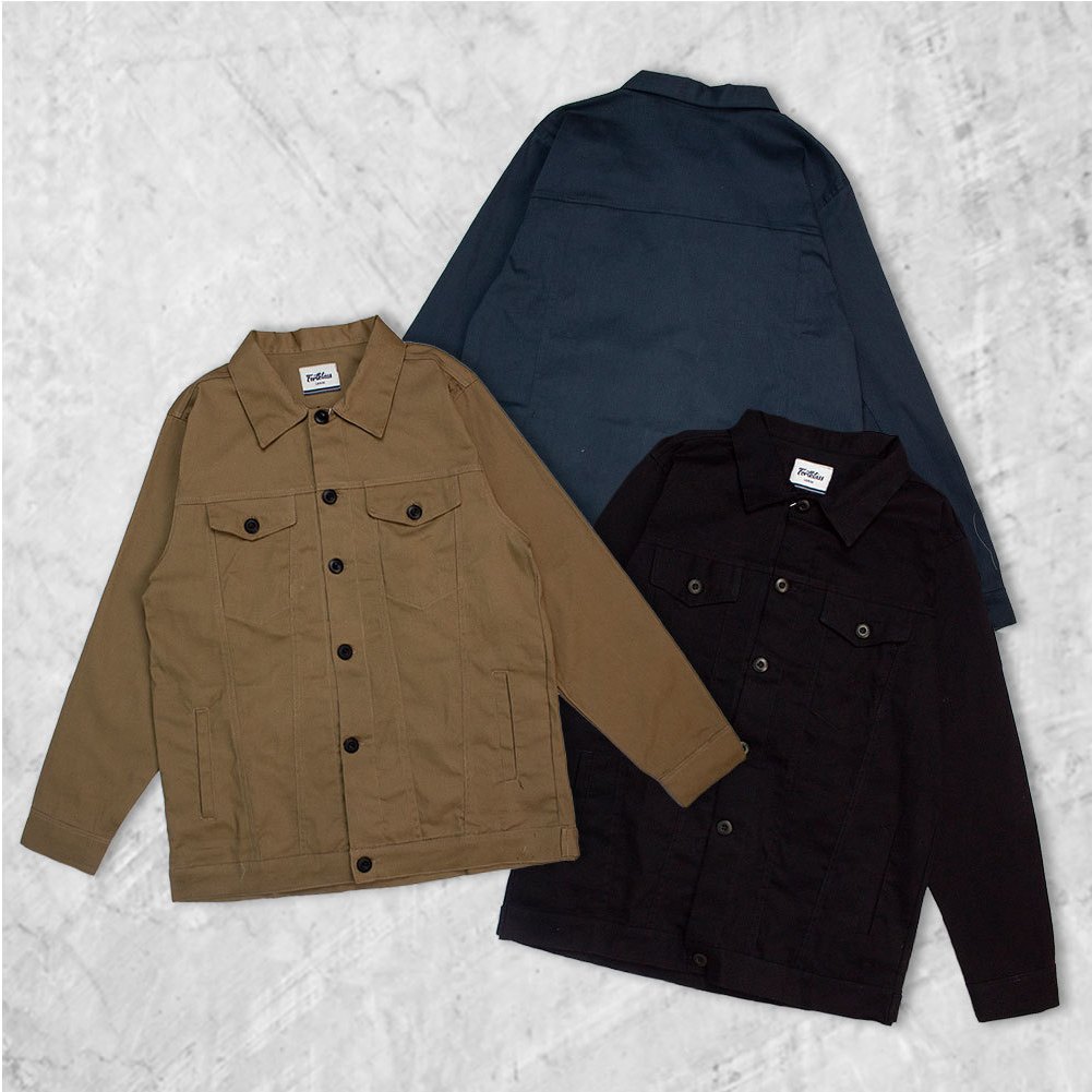 FortKlass Jaket ARTHUR Trucker Canvas Parka Pria Kancing Hitam Canvas Man Best Seller