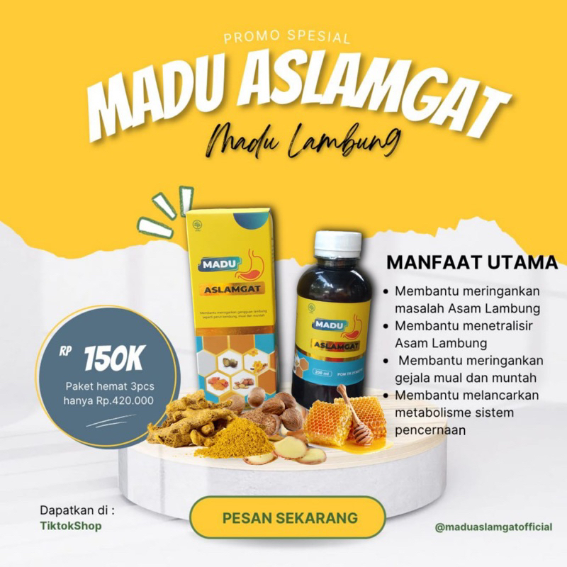 

MADU ASLAMGAT - HERBAL ASAM LAMBUNG GERD, ANXIETAS, INSOMNIA (ORIGINAL)BPOM