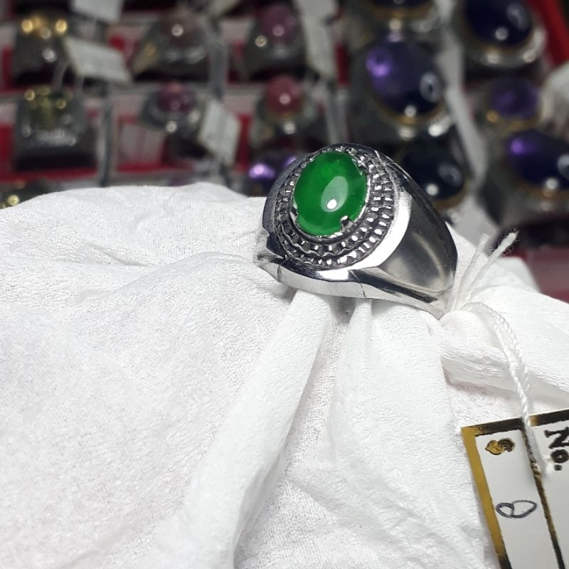 cincin batu permata asli natural giok Burma. emban ikat ring monel super doff handmade