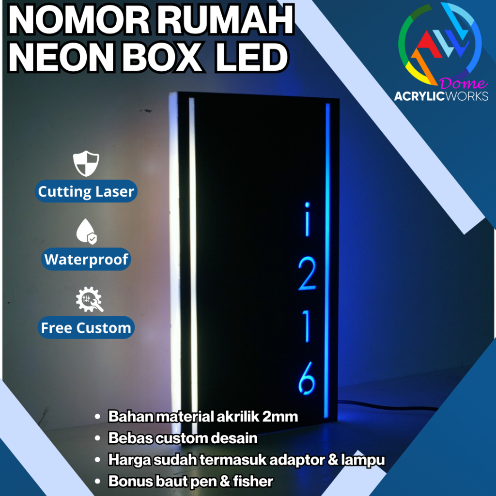 Nomor Rumah akrilik Nyala Led / Slim Box Nomor Rumah Acrylic Led