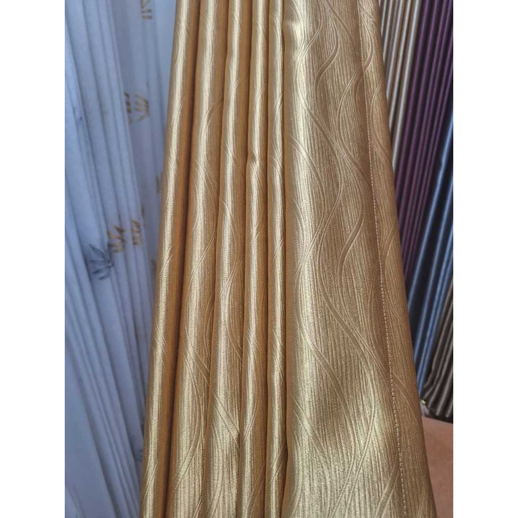 Gratis poni/Gratis Vitrase beli 2 gorden Gold Tua Mewah,Tebal blackout 90%