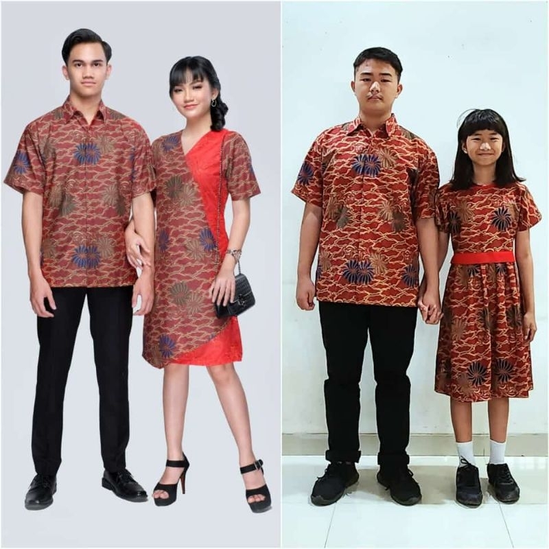 Baju Batik Couple Modern/ Sarimbit Keluarga Baju Natal Merah/ Seragam Batik Sinoman dan Arisan/  AME