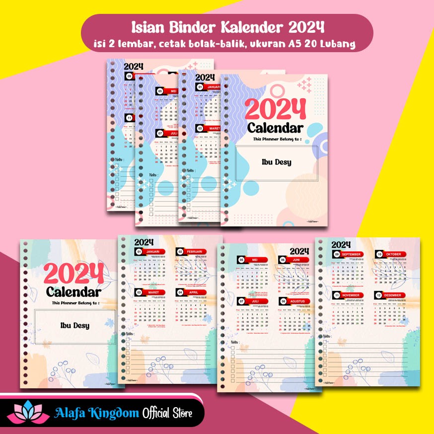 

AlafaKingdom Loose Leaf Kalender | Kertas isian binder 20 Lubang