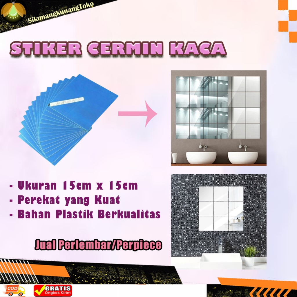 (SKN) Stiker Cermin Kaca Dekorasi Dinding Anti Pecah 3D Model Kotak Square Mirror Sticker Fender Wall Paper Wallpaper