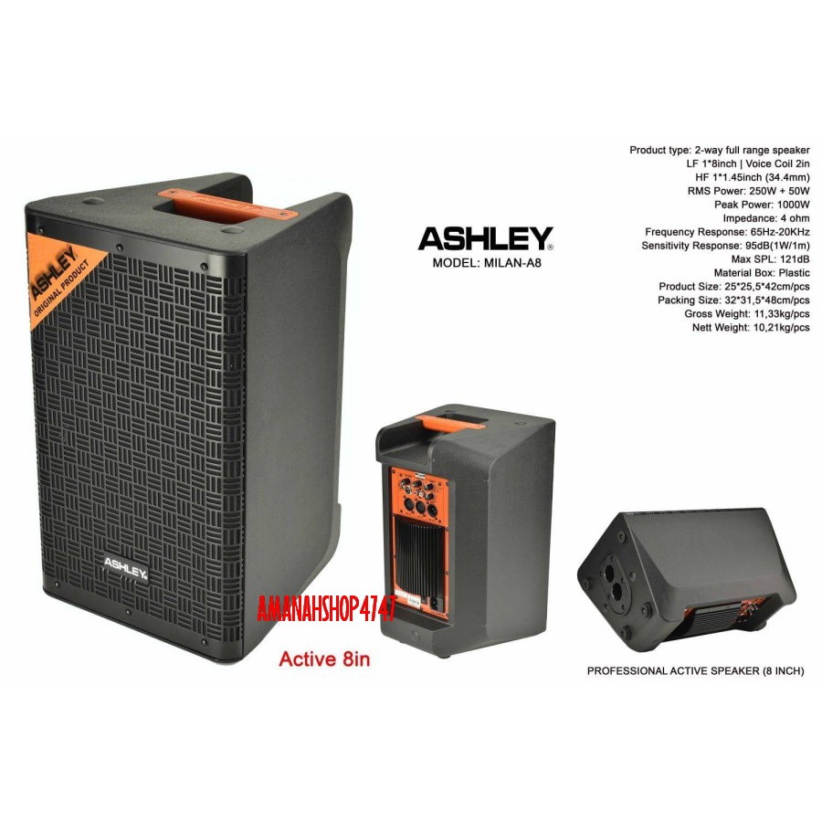 SPEAKER AKTIF ASHLEY MILANA8 MILAN A8 8 INCH ORIGINAL ASHLEY