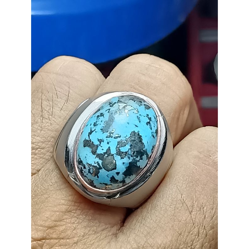 Batu cincin pirus badar perak Persia Ring monel handmade