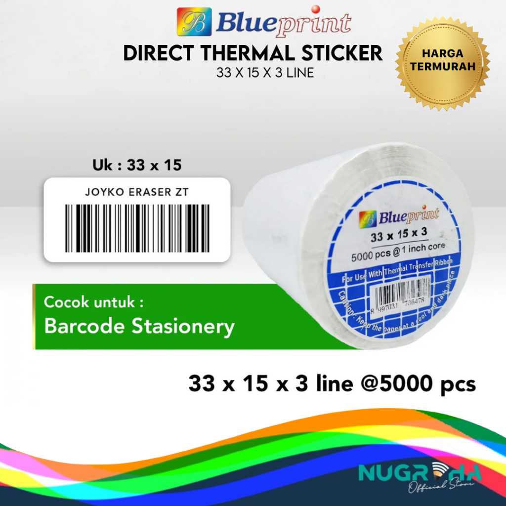 Sticker Barcode Semicoated 33 x 15 x 3 BLUEPRINT Label 33x15 mm 3 Line