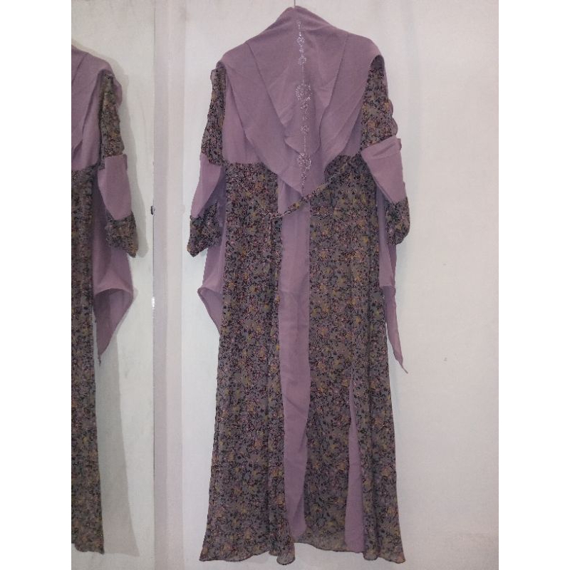 GAMIS SYAR'I MOTIF BUNGA BUNGA BAHAN CERUTI