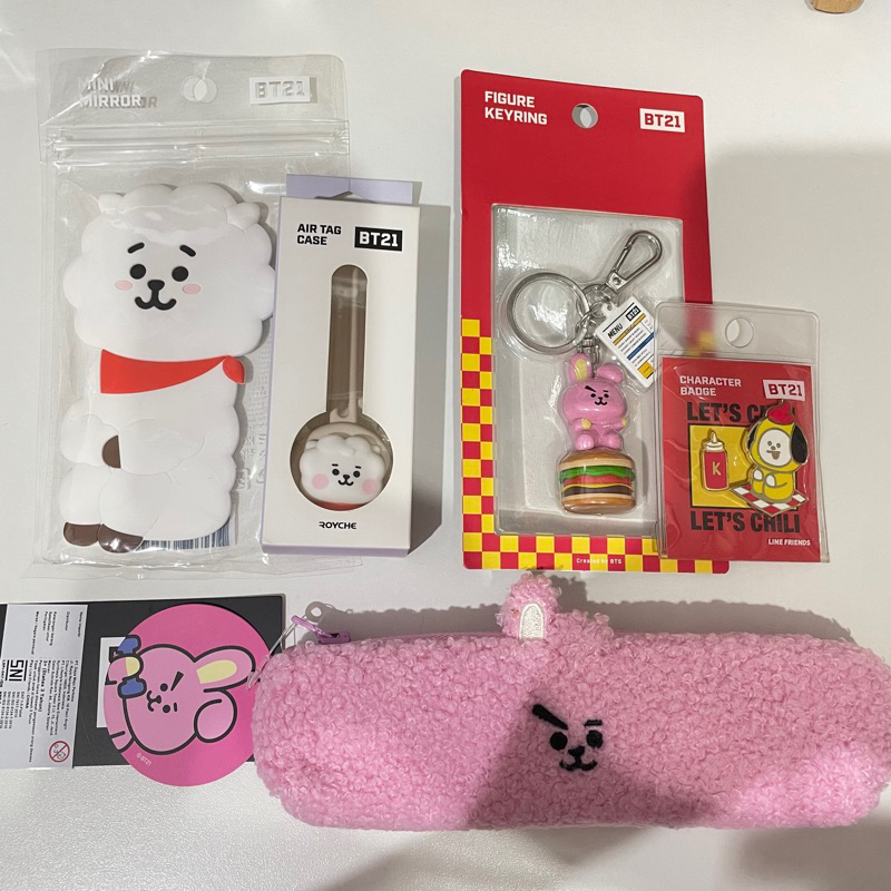 BT21 Official Merch - Cooky Pencil Case - Cooky Figure Keyring - Chimmy Character Badge - RJ Mini Mi