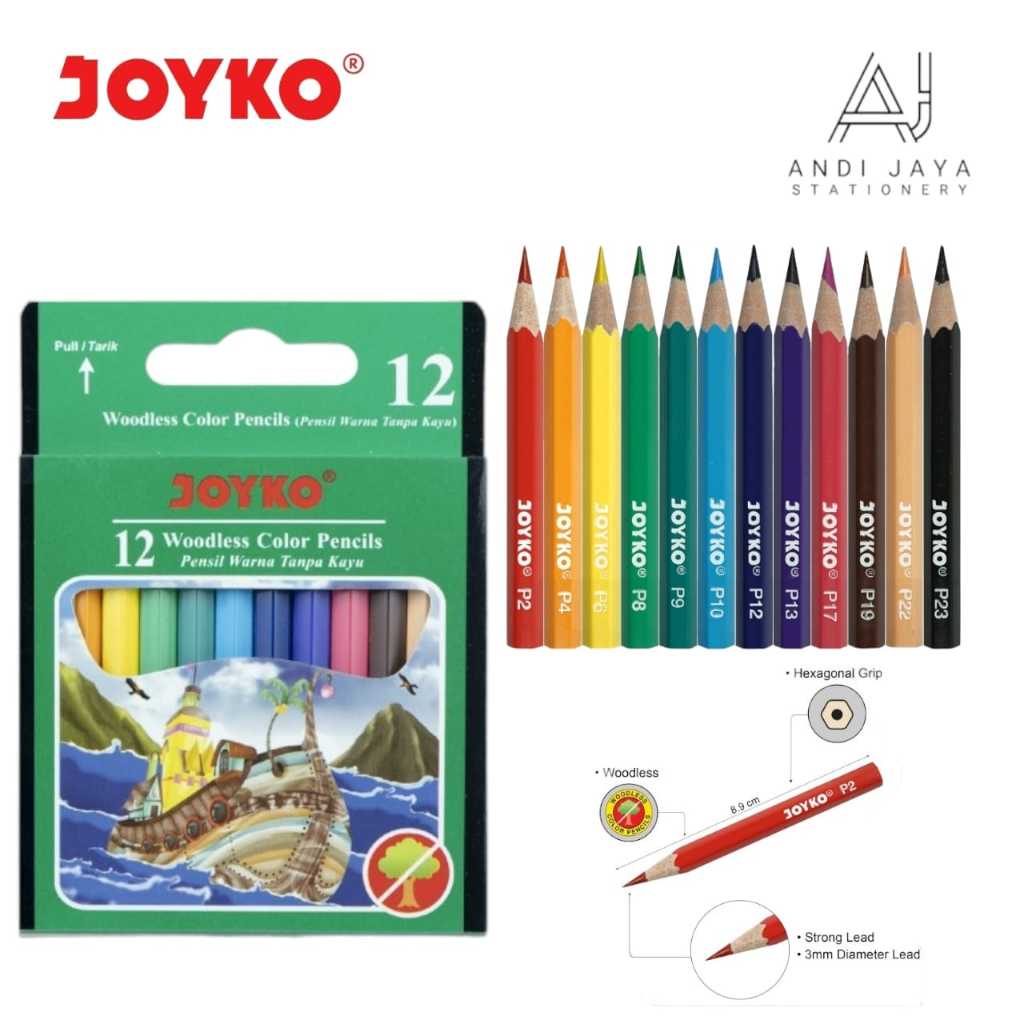 

Pensil Warna Joyko 12 Warna Pendek CP-107 Woodless