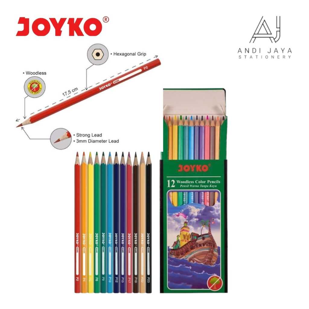 

Pensil Warna Joyko 12 Warna Panjang CP-103 Woodless