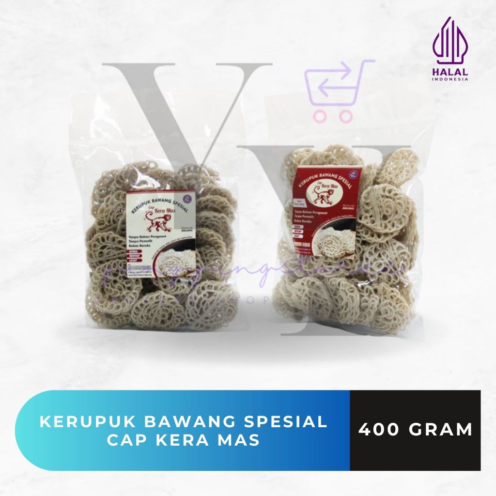 

Kerupuk Bawang Spesial Original / Terasi Cap Kera Mas Malang 400 gram