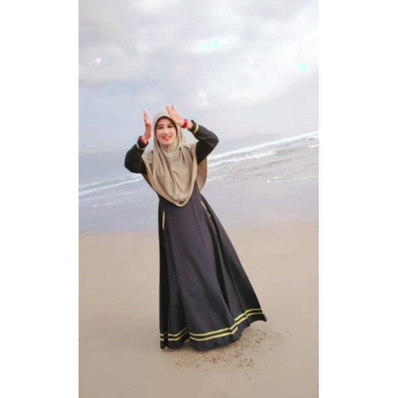 GAMIS HITAM SYARI SETENGAH LINGKARAN, KATUN TOYOBO PREMIUM RENDA GOLD/SILVER