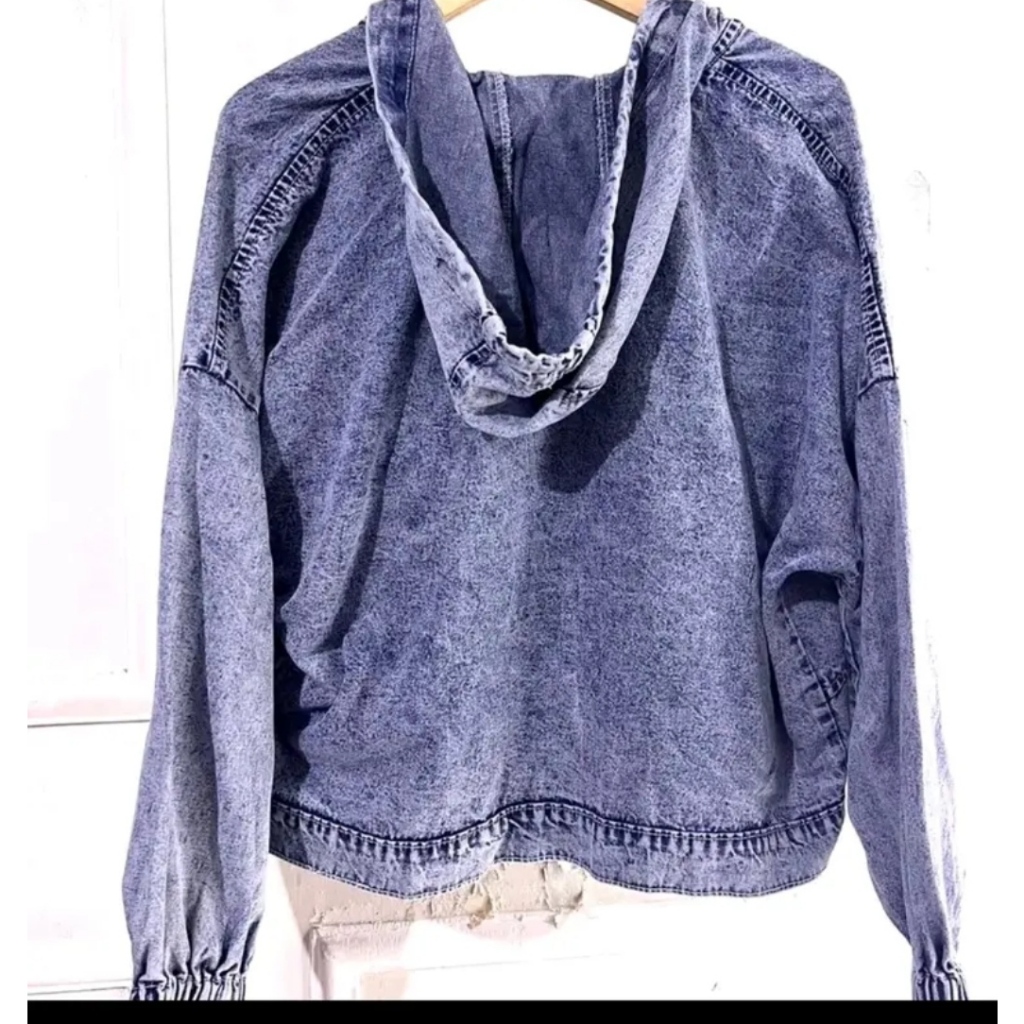 HOT DEALS JAKET JEANS WANITA - Jaket Hoodie Jeans Oversize LD 120cm