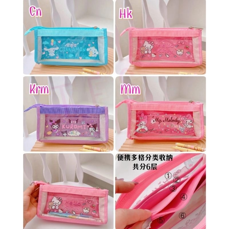 

CL Pouch tempat pensil sekat 6 Kuromi Cinnamoroll My Melody Hello Kitty