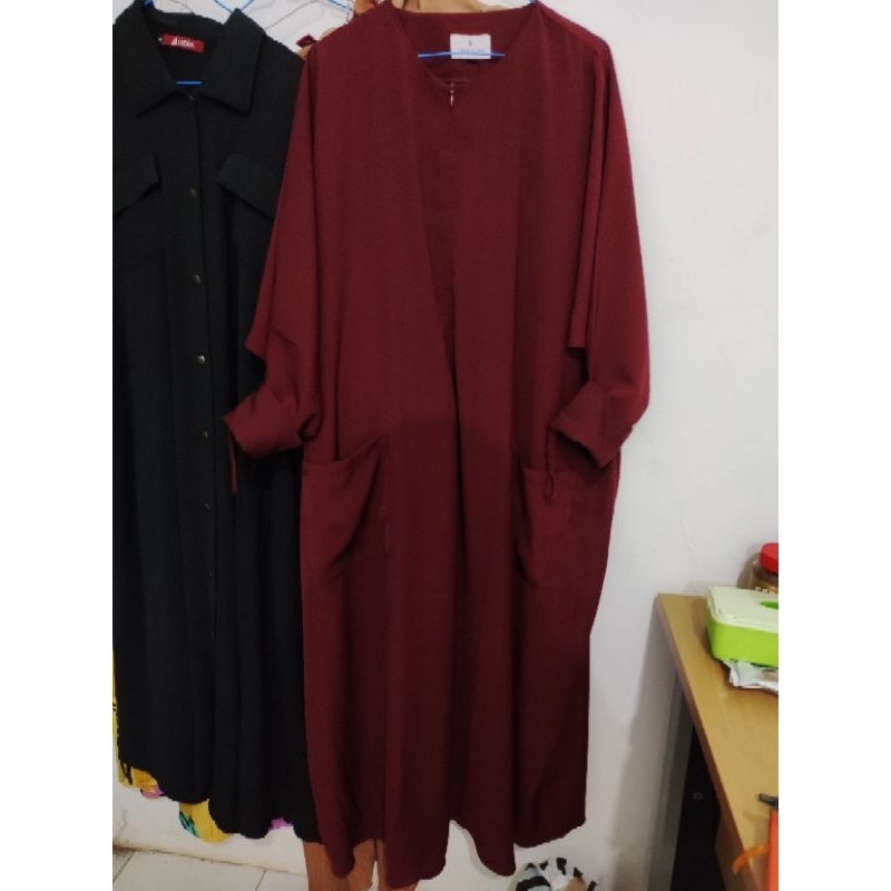 pre❤ Olmali Abaya branded AishMadina Abaya like new mulus vvgc abaya emboss abaya maroon