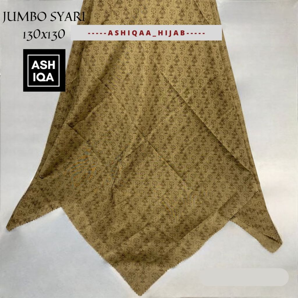 ASHIQAA SYARI COKLAT, HIJAB SEGIEMPAT MOTIF UK JUMBO, BAHAN VOAL PREMIUM