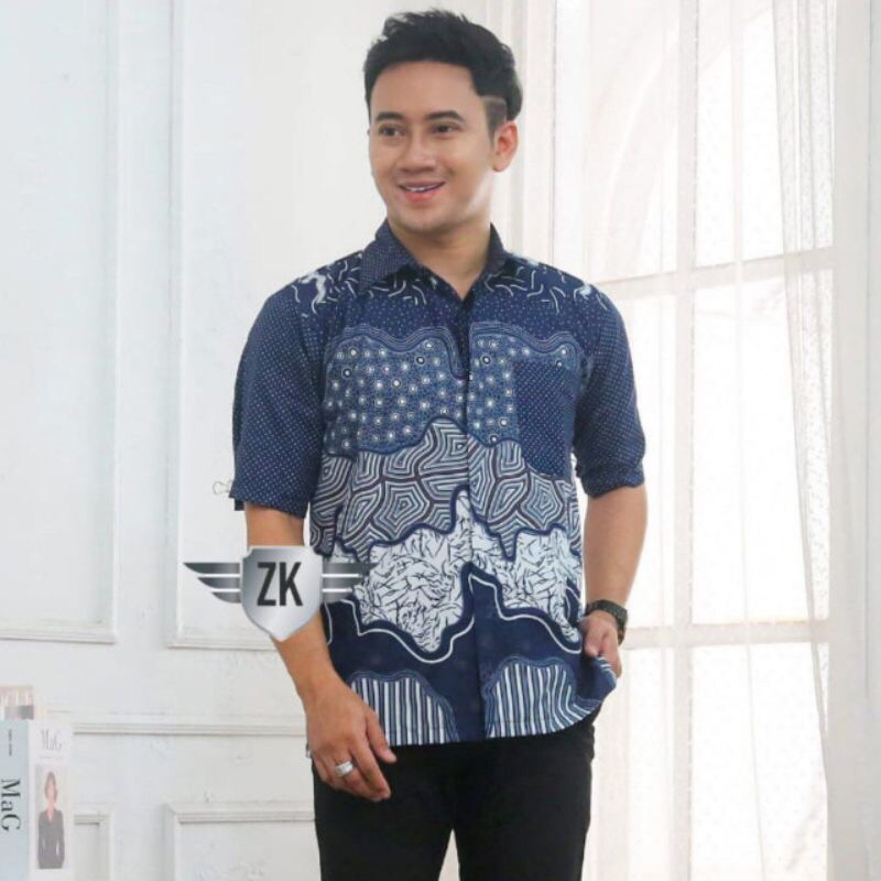 Kemeja Batik Pria Gelombang Nevy || Hem Batik Trendy Kekinian || Baju Batik Nusantara