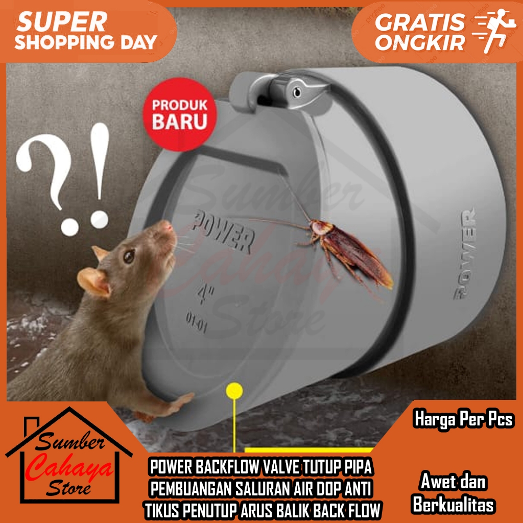 Backflow Valve Pvc Power 3" 4" Inch Back Flow Anti Tikus Masuk Banjir Tutup Pembuangan Pipa Dop Fitt