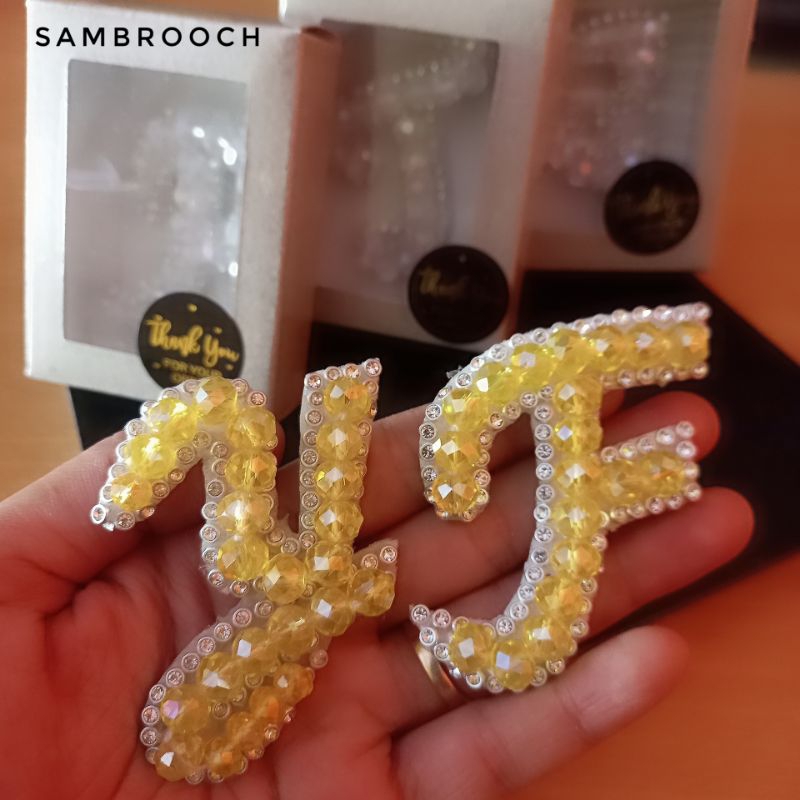 BROS HURUF KRISTAL KUNING FREE BOX BROS HIJAB CANTIK
