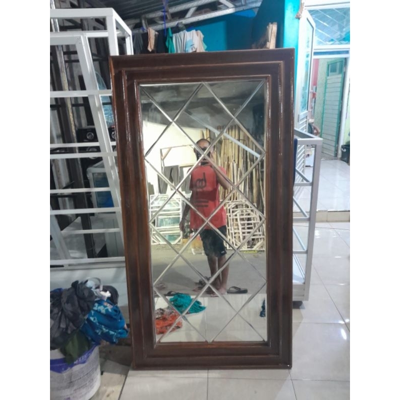 pigura kaca cermin silang bevel uk. 150x80