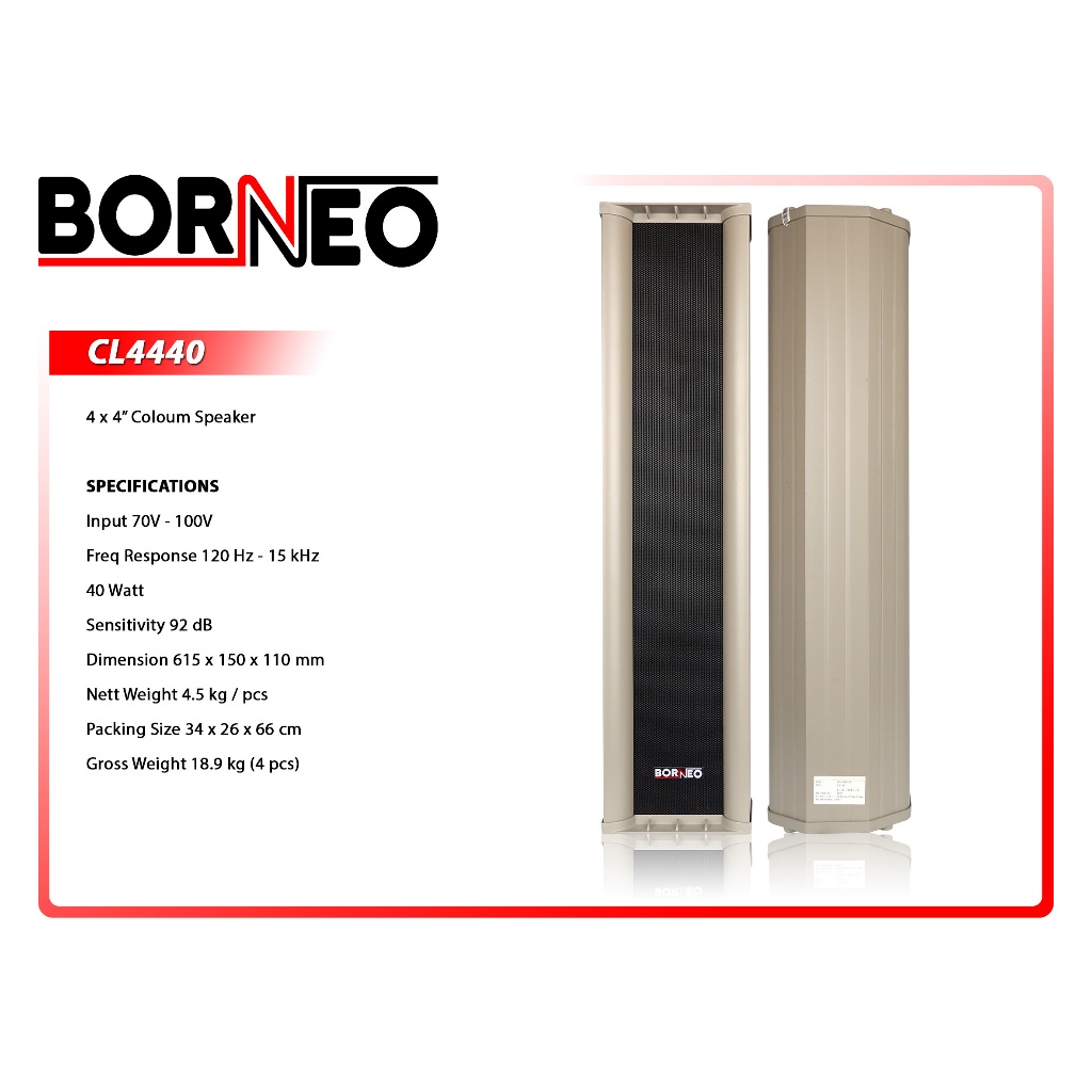 Public Address Speaker (4x4" | 70v-100v | 40watt) - BORNEO CL4440