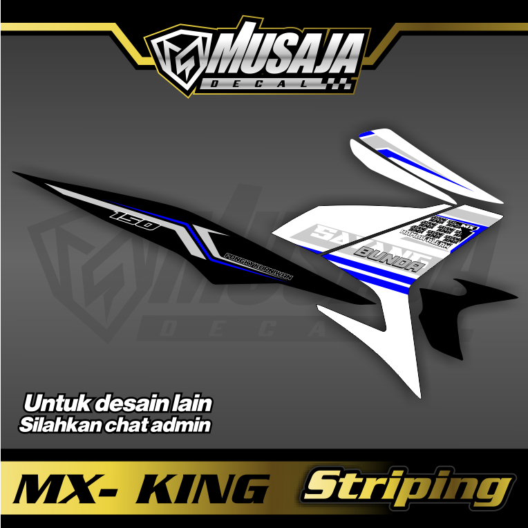 Decal Striping mx king hitam putih biru - dekal transparan uv mx king