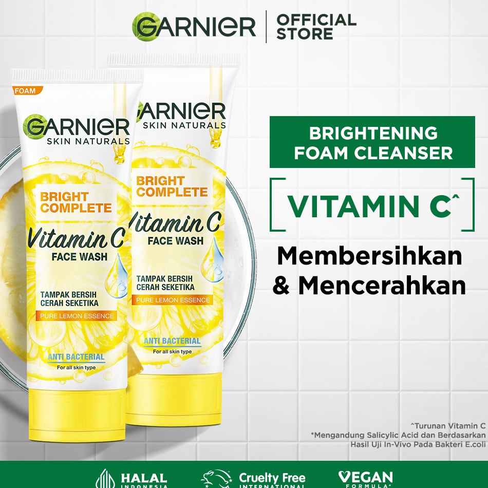 7.7 sale (PAKET HEMAT ISI 2) Garnier Bright Complete Vitamin C Brightening Face Wash Skin Care - 100