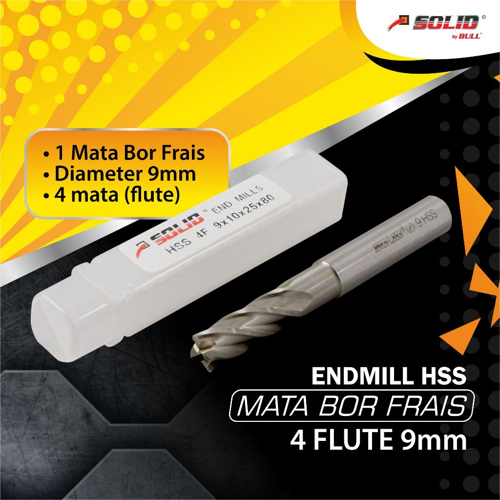 Solid Endmill HSS (mata bor frais) 4flute 9mm - 16mm