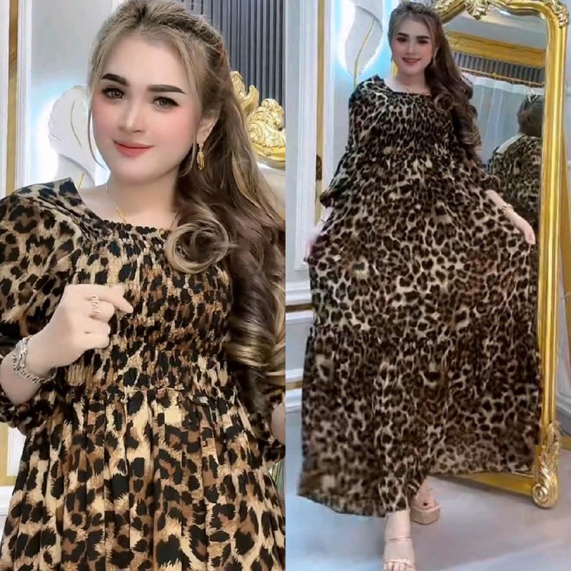 Dress wanita smok macan tultul ulva riani lengan panjang