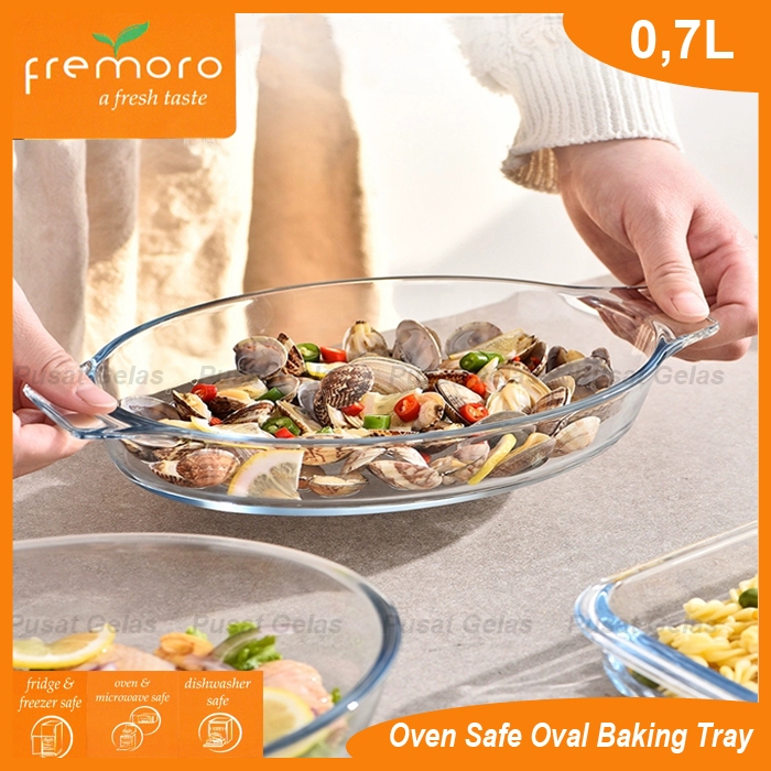 FREMORO Loyang Baking Oval Kaca Oven 0.7L/Baking Oval Dish/Oval Baking