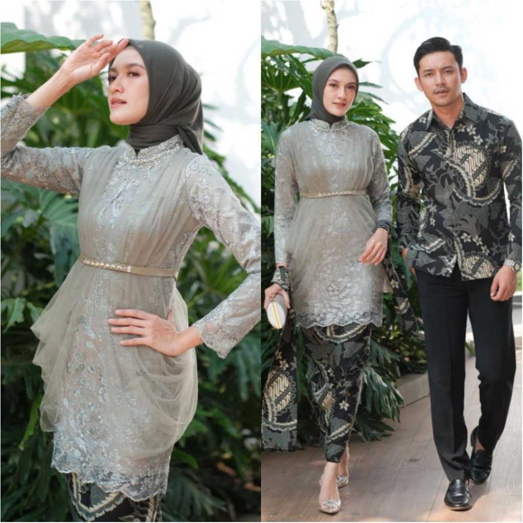 TIFFANI SERIES GREEN COUPLE KEBAYA TERBARU BATIK SARIMBIT SERAGAM KELUARGA MODERN SET KEBAYA WISUDA 