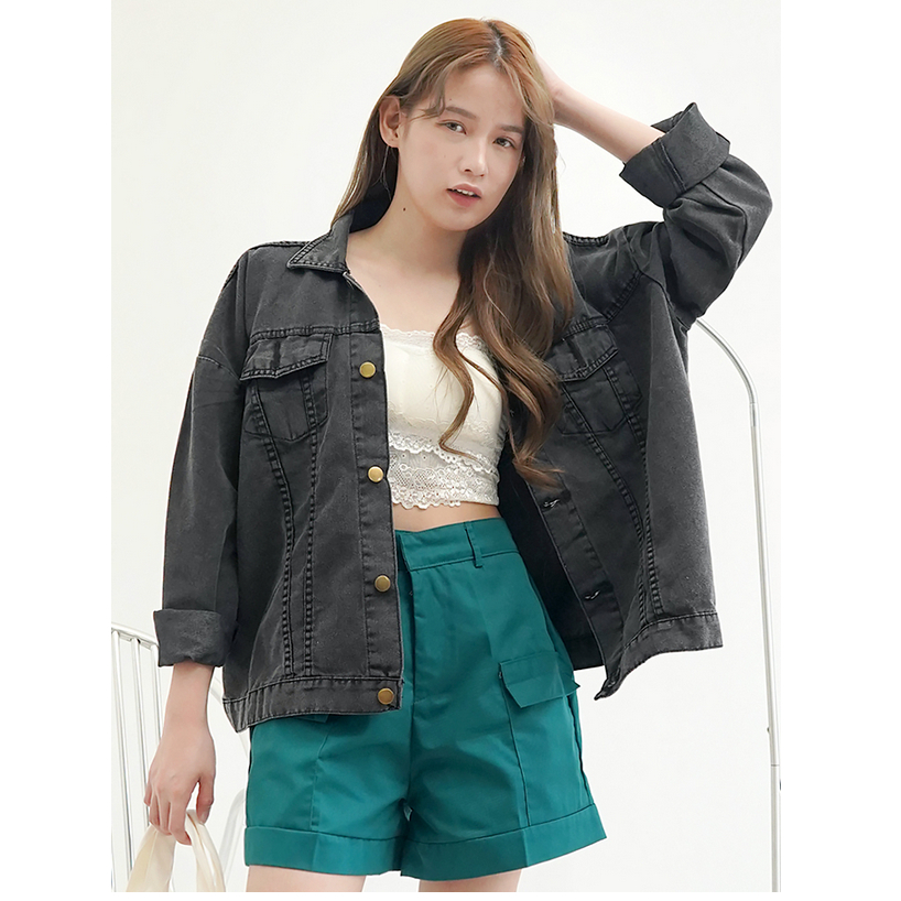 Jaket Jeans Oversize Wanita Snow Black / Jaket Jins Oversize Snow Black