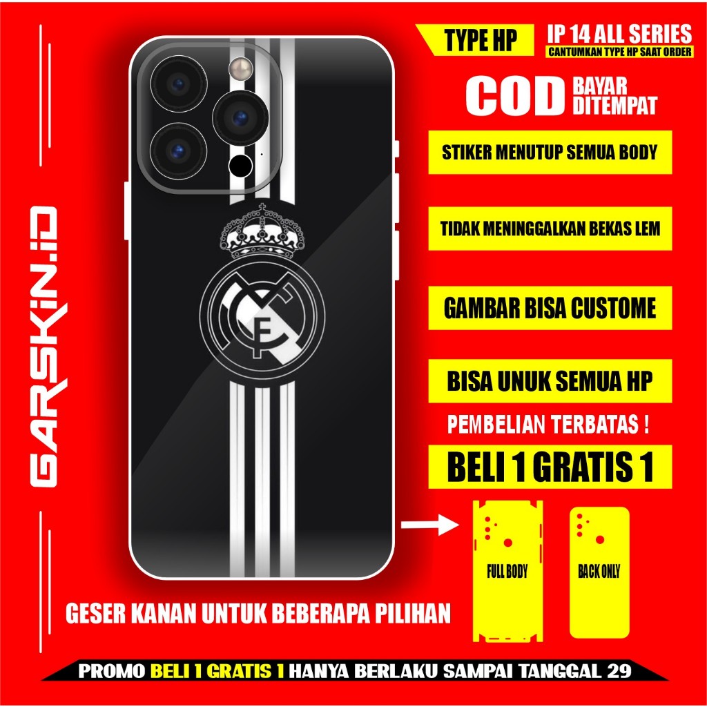 GARSKIN IPHONE 13 IP 14 PRO MAXX PELINDUNG HP APPLE MAC 11 ORIGINAL GRASKIN 12 MINI FULLBODY SKIN PROTEC DESAIN CUSTOME SKIN GADGET MOTIF CLUB BOLA COD GRATIS ONGKIR MOTIF REAL MADRID PREMIUM TRANSPARANT BUKAN CASE VINIL STICKER HP DAN IPHONE IP-7