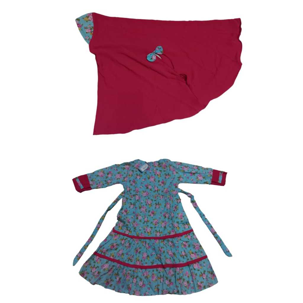 GAMIS KATUN JEPANG ANAK PEREMPUAN WARNA BIRU PINK MOTIF BUNGA