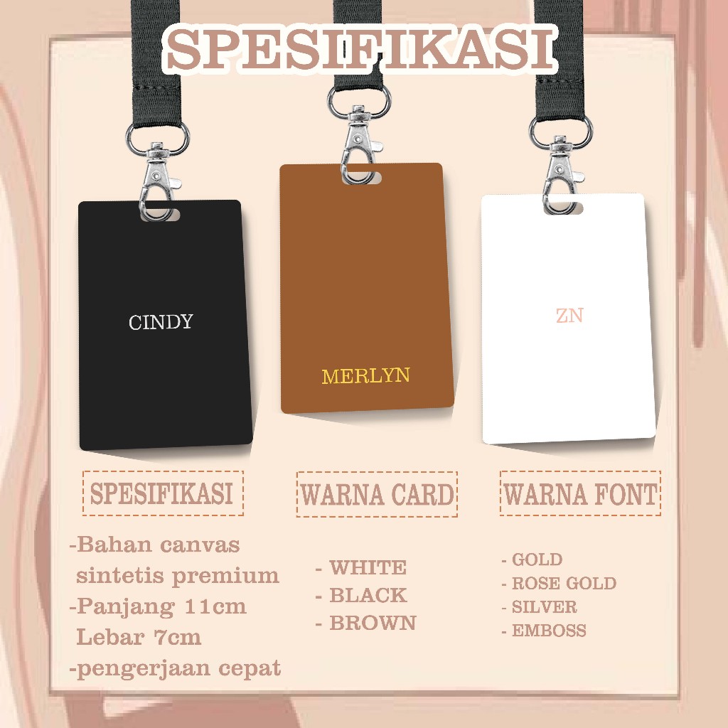 

ID Card Holder Name Tag Bebas Custom Nama Hitam Putih Coklat