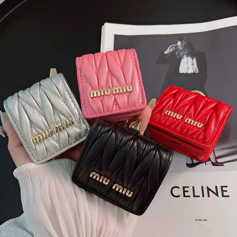 Miu Miu Apple AirPods Pro Gen 1 2 3 Case Leather Kulit Bag Tas Luxury Gantungan Chain Mini champ Kec